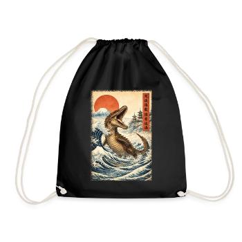 Mosasaurus Dinosaur Lover Japanese Wave - Drawstring Bag - black - Front