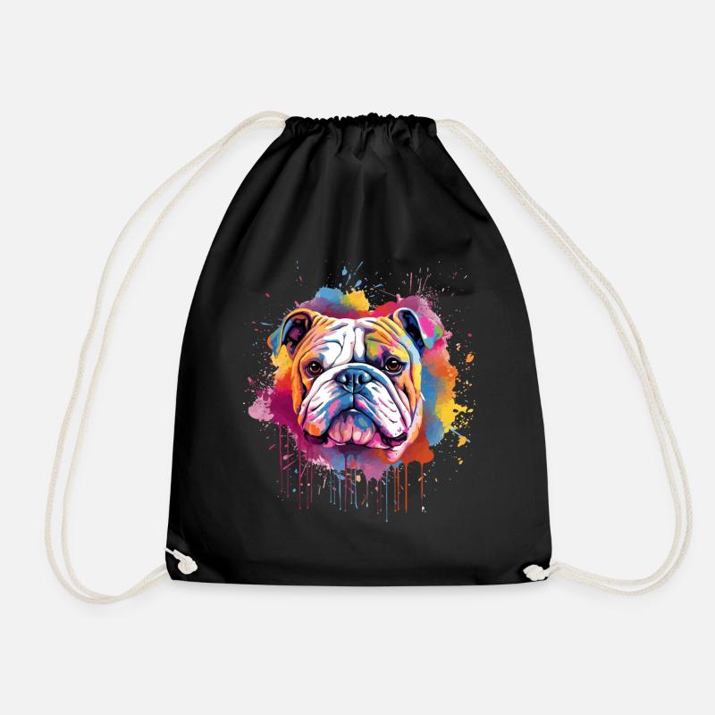Vivid Bulldog Splash Portrait - Drawstring Bag - black