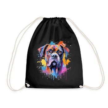 Colorful Splash Art Boxer Dog - Drawstring Bag - black - Front