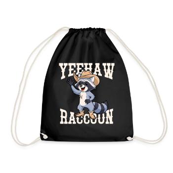 Raccoon Cowboy Yeehaw Graphic - Drawstring Bag - black - Front