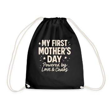 First Mother's Day Humor Mom Gift Idea Family - Drawstring Bag - black - Front
