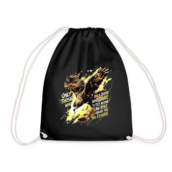 Fly Alone Eagle Quote Art - Drawstring Bag - black - Front