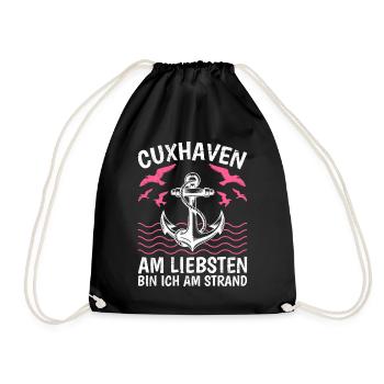 CUXHAVEN AM LIEBSTEN BIN ICH AM STRAND Lustig - Turnbeutel - Schwarz - Vorne