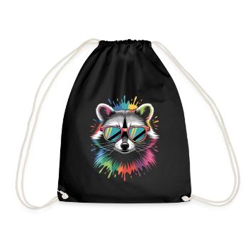 Raccoon Color Explosion - Drawstring Bag - black - Front