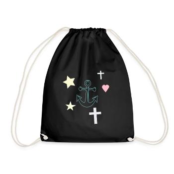 Ancre pastel avec étoiles et cœur - Sac de sport léger - noir - Devant