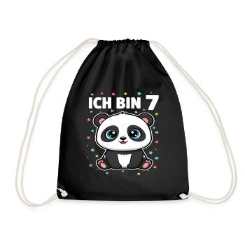Ich bin 7 - Süßes Panda zum 7. Geburtstag - Turnbeutel - Schwarz - Vorne