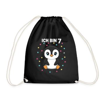 Ich bin 7 - Süßes Pinguin zum 7. Geburtstag - Turnbeutel - Schwarz - Vorne