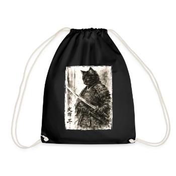 Samurai Cat Japanese Warrior Ukiyoe Anime - Drawstring Bag - black - Front