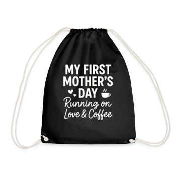 First Mother's Day Humor Mom Gift Idea Family - Drawstring Bag - black - Front