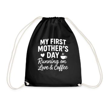 First Mother's Day Humor Mom Gift Idea Family - Drawstring Bag - black - Front