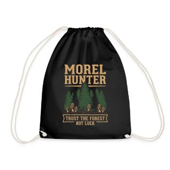 Morel mushroom hunters Wild morel mushrooms on - Drawstring Bag - black - Front