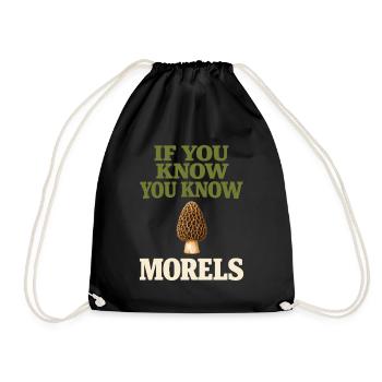 Morel mushroom hunters Wild morel mushrooms on - Drawstring Bag - black - Front