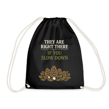 Morel mushroom hunters Wild morel mushrooms on - Drawstring Bag - black - Front