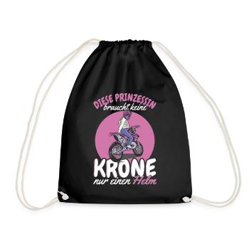 Prinzessin auf Motorrad – Helm statt Krone - Turnbeutel - Schwarz - Vorne