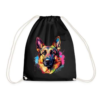 Lebendiger Deutscher Schäferhund Splash - Turnbeutel - Schwarz - Vorne