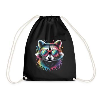 Colorful Raccoon Watercolor Splash - Drawstring Bag - black - Front