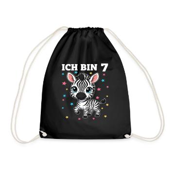Ich bin 7 - Süßes Zebra zum 7. Geburtstag - Turnbeutel - Schwarz - Vorne