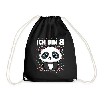 Ich bin 8 - Süßes Panda zum 8. Geburtstag - Turnbeutel - Schwarz - Vorne