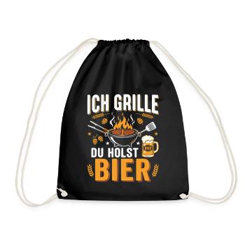 Ich grille du holst Bier Grillmeister Spruch - Turnbeutel - Schwarz - Vorne