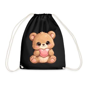 Cuddly Bear Heart Love - Drawstring Bag - black - Front