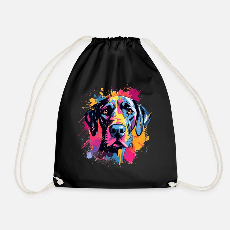 Great Dane Dog Splash Art Colorful - Drawstring Bag - black