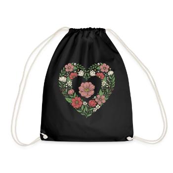 Floral Heart Botanical Bloom Design - Drawstring Bag - black - Front