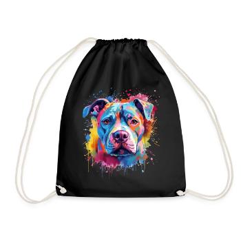Bunter Pitbull Splash Art Hund - Turnbeutel - Schwarz - Vorne