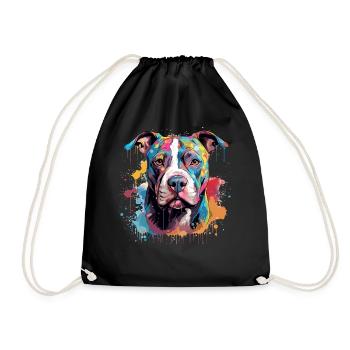 Pitbull Dog Colorful Splash Art - Drawstring Bag - black - Front