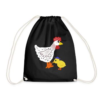 Farbiges Huhn mit Küken Ostern Kinder - Turnbeutel - Schwarz - Vorne