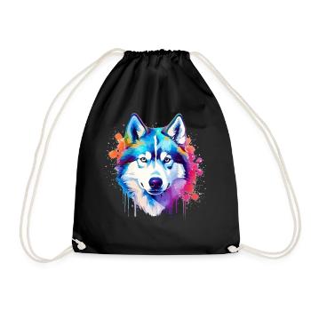 Art coloré de chien Husky éclaboussant - Sac de sport léger - noir - Devant