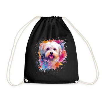Colorful Maltese Dog Splash Art - Drawstring Bag - black - Front