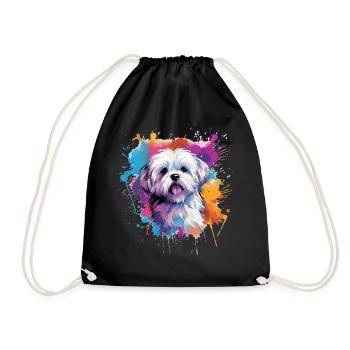 Farbenfrohe Spritzkunst Malteserhund - Turnbeutel - Schwarz - Vorne