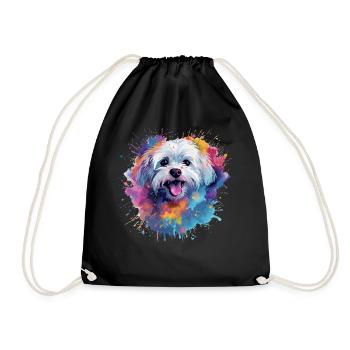 Colorful Maltese Splash Art Dog - Drawstring Bag - black - Front
