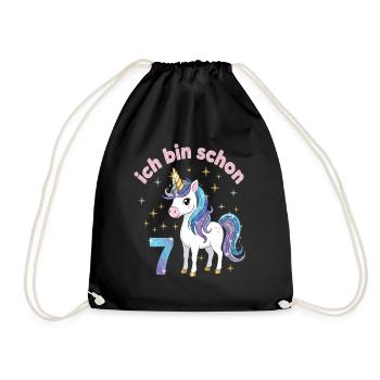 7. Geburtstag Einhorn Mädchen Ich bin schon 7 - Turnbeutel - Schwarz - Vorne