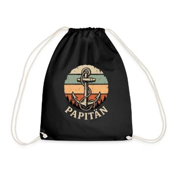 Papitän Shirt Papa Anker Geschenk Vatertag Retro - Turnbeutel - Schwarz - Vorne