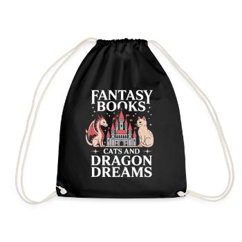 Cat Fantasy Dragon Book Reader Funny Novel - Drawstring Bag - black - Front