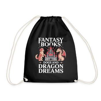 Dog Fantasy Book Dragon Fairy Tale Bookworm - Drawstring Bag - black - Front