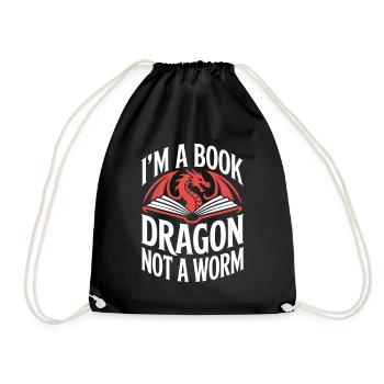 Drachen Buchwurm Geschenk Bücher Lesen Fantasy - Turnbeutel - Schwarz - Vorne