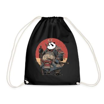 Panda Samurai in Sturdy Armor - Drawstring Bag - black - Front