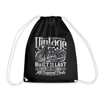 1986 Vintage Birthday Vintage Motorcycle Gift - Drawstring Bag - black - Front