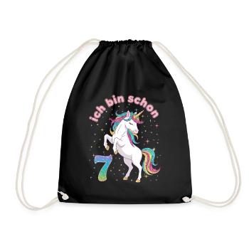 7. Geburtstag Einhorn Mädchen Ich bin schon 7 - Turnbeutel - Schwarz - Vorne