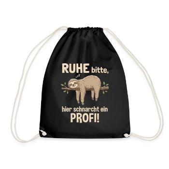 Faultier Schnarchen Shirt Lustig Schlafen Humor - Turnbeutel - Schwarz - Vorne