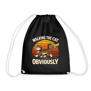 Walking a Cat | Cat on leash - Drawstring Bag - black - Front