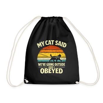 Cat wants to get out | Cat on a leash humor - Drawstring Bag - black - Front