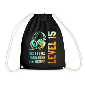 15e anniversaire Garçon Fille Adolescent Niveau 15 - Sac de sport léger - noir - Devant