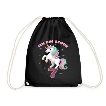 7. Geburtstag Einhorn Mädchen Ich bin schon 7 - Turnbeutel - Schwarz - Vorne