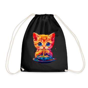 Cute cat motif with noodles - Drawstring Bag - black - Front
