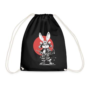 Samurai Rabbit in Armor with Katana - Drawstring Bag - black - Front