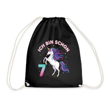 7. Geburtstag Einhorn Mädchen Ich bin schon 7 - Turnbeutel - Schwarz - Vorne