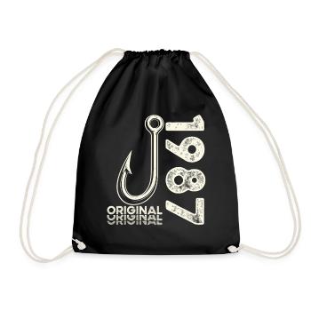 39th Birthday Gift Angler Fishing Man 1987 - Drawstring Bag - black - Front